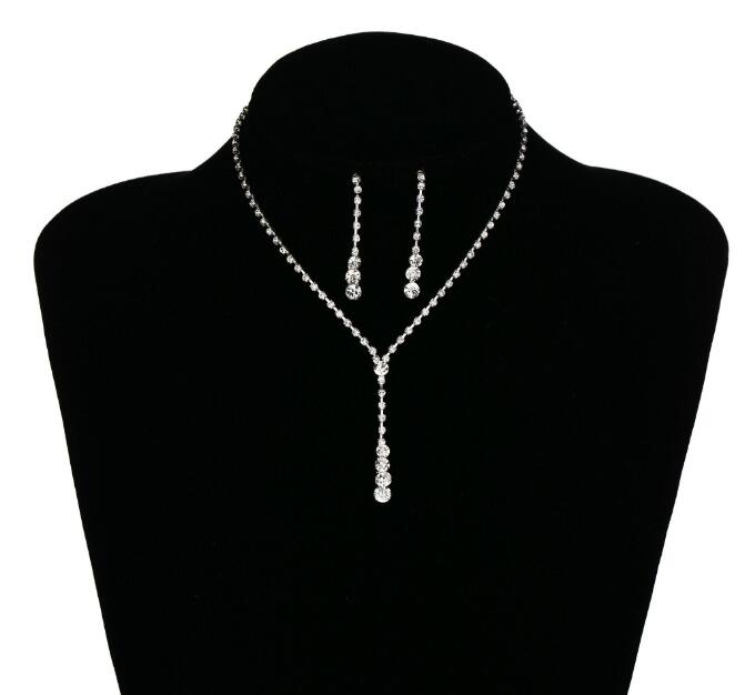 

2019 Bling Crystal Bridal Jewelry Set silver plated necklace diamond earrings Wedding jewellery sets for bride Bridesmaids women Accessories, White