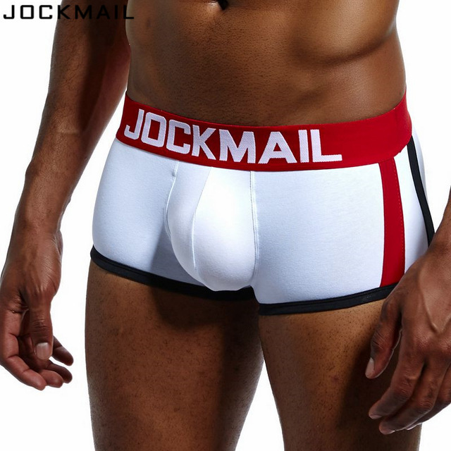 

JOCKMAIL brand mens underwear boxers sexy Front Push up cup bulge enhancing gay underwear men boxer shorts Enlarge Underpants, Red