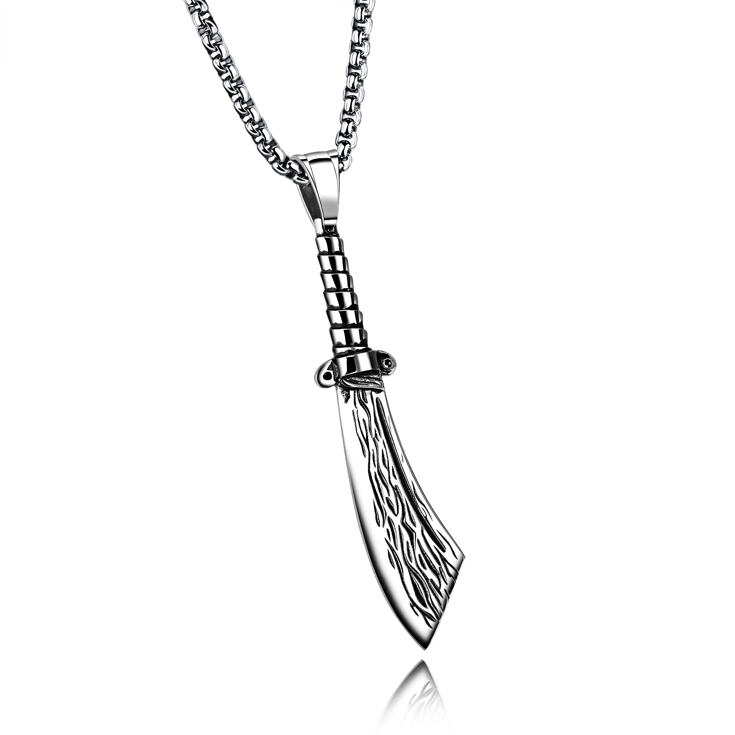 

Antique Fantasy Medieval Soilder Sword Pendant Stainless Steel Necklace, Silver