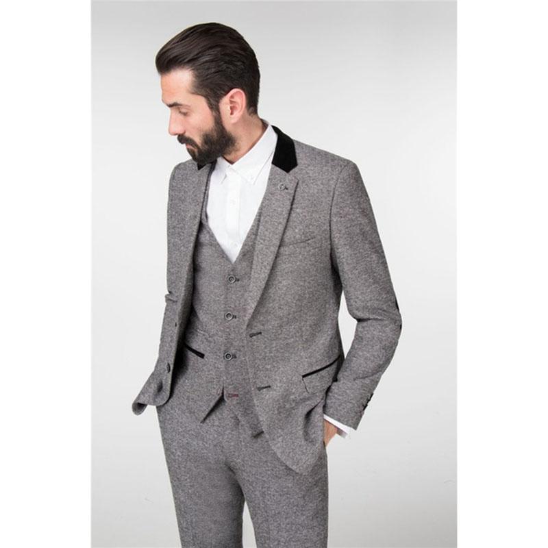 

Winter Fashion Grey Tweed Groom Tuxedo Excellent Man Blazer Notch Lapel Two Button Men Business Dinner Prom Suit(Jacket+Pants+Tie+Vest) 179, Same as image