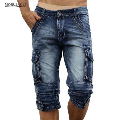 

MORUANCLE Mens Retro Cargo Denim Shorts Vintage Acid Washed Faded Multi-Pockets Military Style Biker Short Jeans Plus Size 29-40
