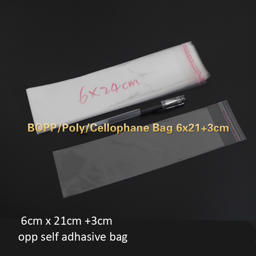500pcs/lot Clear Resealable BOPP/Poly/Cellophane Bag 6x21+3cm Transparent OPP gift Plastic packaging bags Self Adhesive Seal-image-415515250
