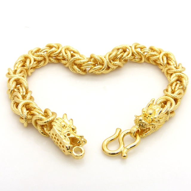 Mens Bracelet Dragon Head Patterned Solid 18k Gold Filled Thick Heavy Wrist Chain Hip Hop Style Handsome Mens Jewelry 8.6 Inches,9mm-image-409846576