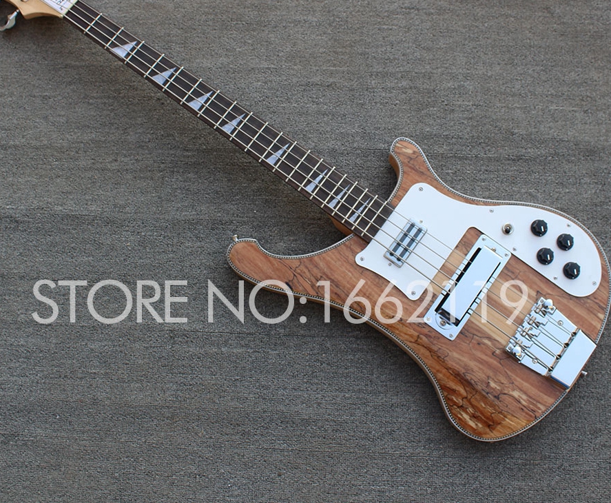 

Neck Thru Body Custom 4 Strings RIC 4003 Spalted Maple Brown Electric Bass Guitar Sandwich Neck, Checkerboard Binding, Rosewood Fingerboard