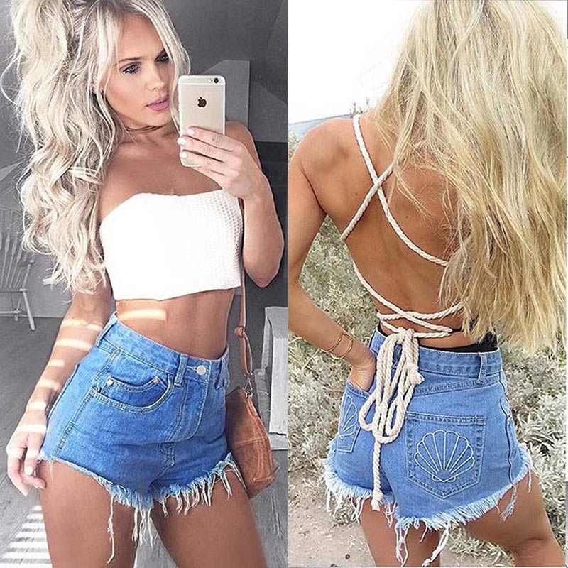 

2020 Women Short Jeans Sexy Medium Waist Denim Short Pants Tassel Skinny Slim Pants Free Shipping, Y-9002 blue