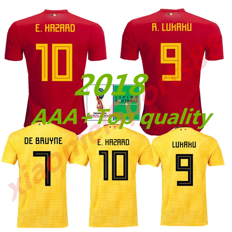 

2018 World Cup Belgium soccer Jerseys Home Red LUKAKU FELLAINI E.HAZARD KOMPANY DE BRUYNE Belgian Football Shirt Football Uniform size S-XL, Black;yellow