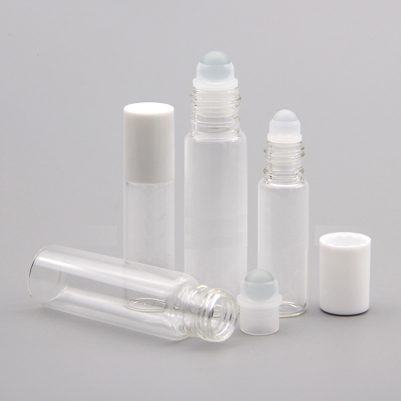 

5 10 ML clear roller bottles with glass ball for essential oil perfume glass roll on bottles with white lids Travel size