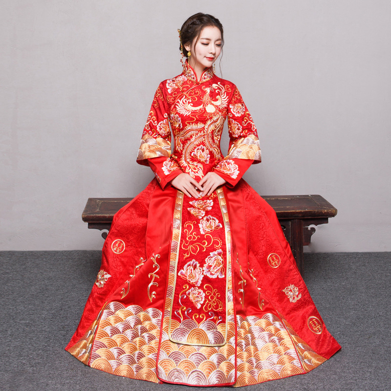 

Bride Dress Wedding Dress 2018 New Autumn and Winter Chinese Cheongsam The Bride Toast Clothing Long Section
