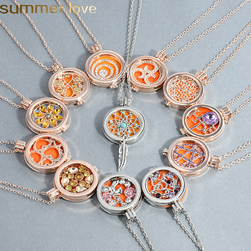 Oil Diffuser Locket Necklaces High Quality Fragrance Scent Perfume Essential Diffuser Box Pendant Necklace Rose Gold Color Jewelry
