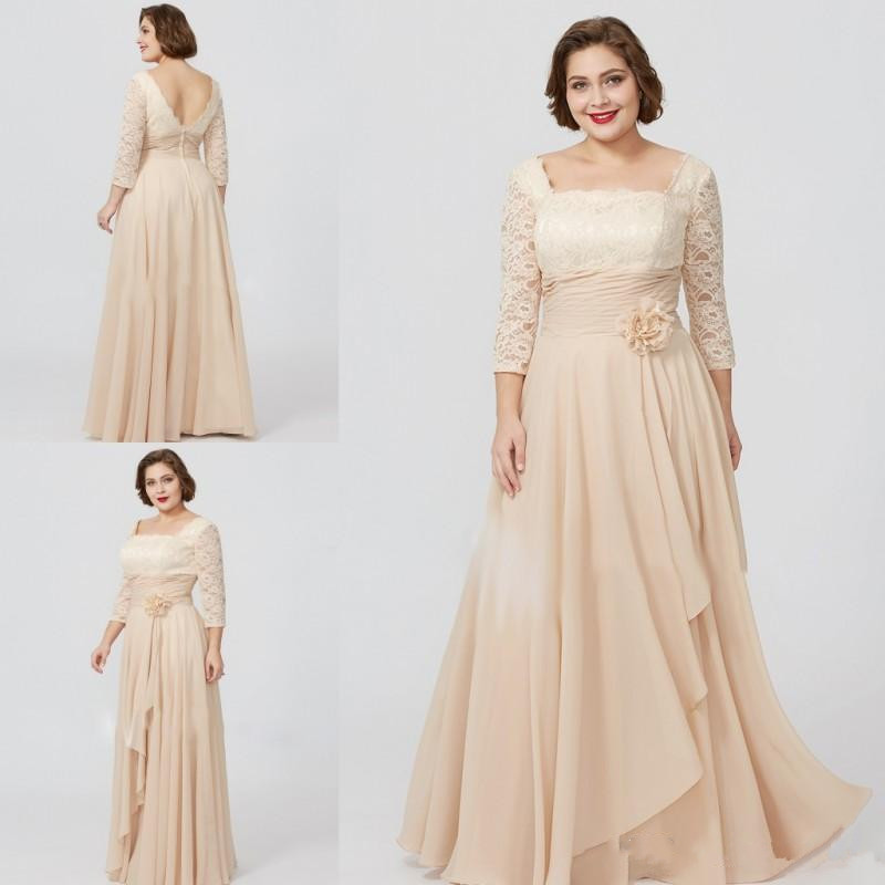 

Elegant Chiffon Mother of the Bride Dresses Plus Size Lace Top Long Sleeves A-line Mother's Dress Custom Made