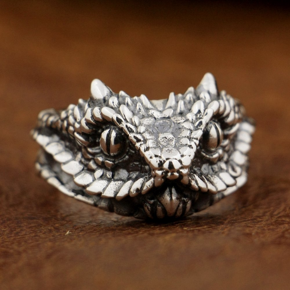 

LINSION 925 Sterling Silver Adder Viper Snake Ring Mens Biker Punk Ring TA87