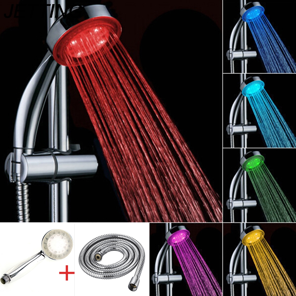 Adjustable Water-Saving Colorful LED Shower Head Waterfall Abs Plastic Round Single Shower Head Bath Sprinkler+1.5m Hose-image-416524646