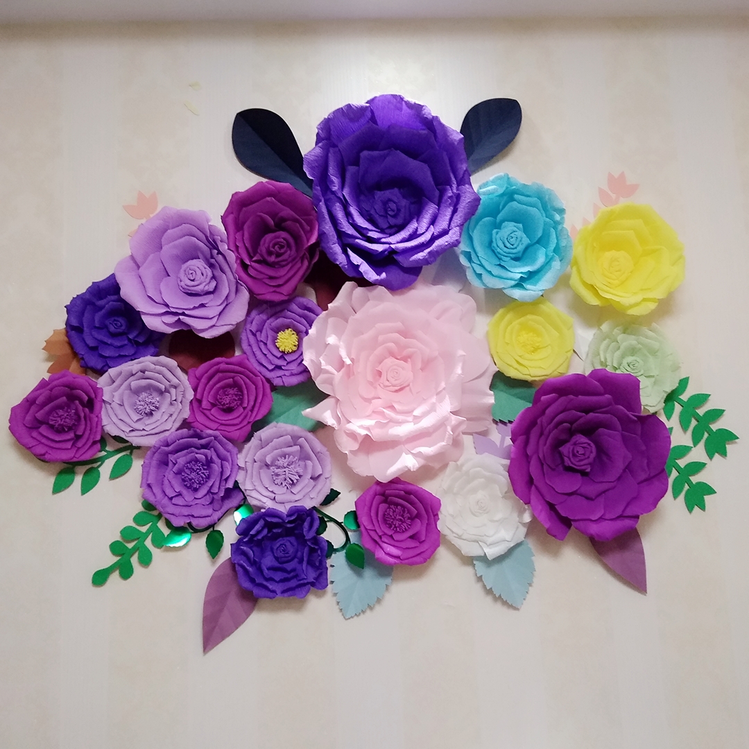 

19 PCS Assorted Crepe Paper Flower Set With 22PCS Leaves Gallery Wall Wedding Decor Nursery Girl's Room Floral Nursery Decor, As picture