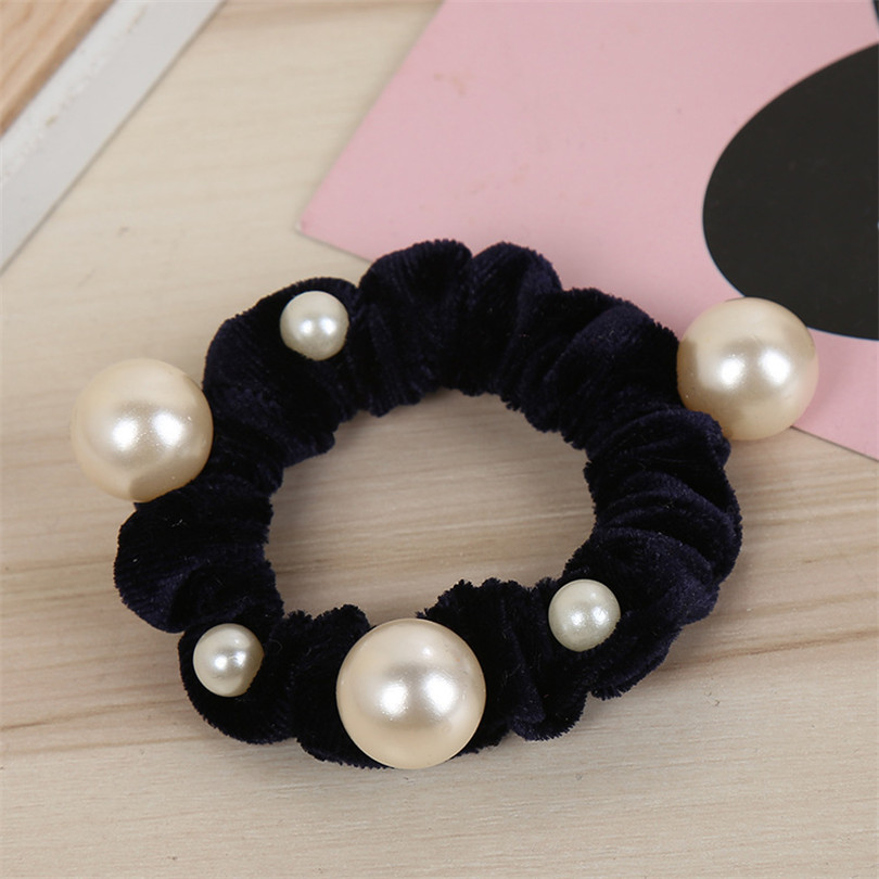

Haimeikang 2 PCS Velvet with Pearl Hair Scrunchies Bow Women Hair Accessories Rubber Rope Ponytail Holder Bows