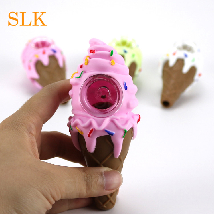 

Pink green white smoking pipes hand tobacco burner bong silicone free type ice cream cone pipe with PET clear box package