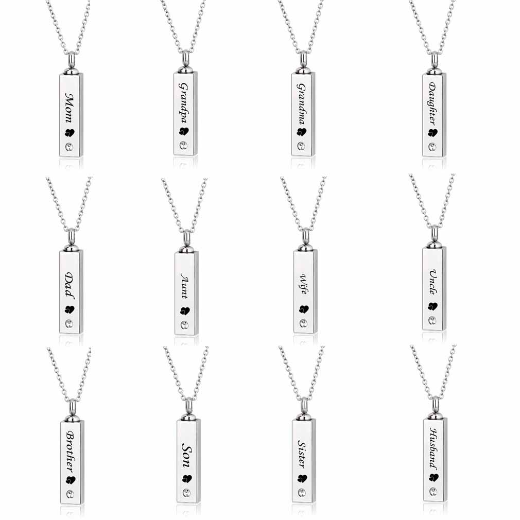 Maman/papa/grand-mère/grand-père Cube unique en acier inoxydable pendentif collier urne Kit de remplissage crémation cendres bijoux