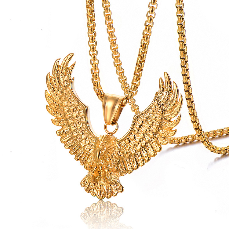 

Retro Eagle Mens Necklace 316L Stainless Steel 18K Gold Plated Men's Animal Hawk Wing Pendant Jewelry
