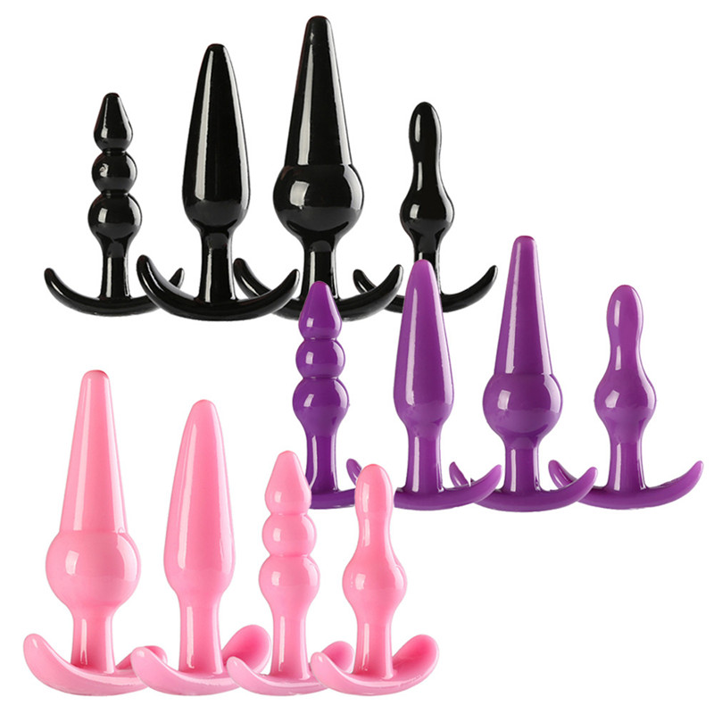 4pcs / Set Silicone Anal Plug Feuilles bout à bout de bout à bout de perles de dildo Anus Beads ButtPlug Prostata Massager Adulte Jouets sexuels