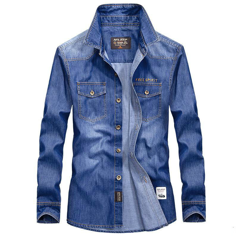 2017 printemps hommes mode décontracté marque cowboy coton à manches longues chemises automne homme denim bleu chemise grande taille S-4XL