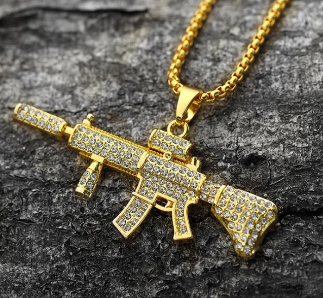 

Fahsion Hip Hop Necklaces stone Gun Shape good Golden Pendant High Quality Necklace Gold Chain Popular Fashion Pendant Jewelry necklaces