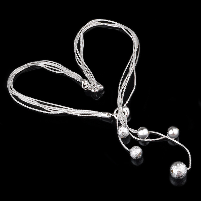 

Fashion Elegant Ladies Necklace 925 Small Ball Pendant Long Necklace Mulit Chain Silver Plated Jewelry Loving Gift