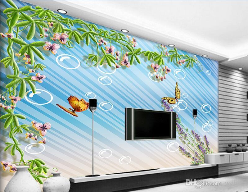 

3d wallpaper custom photo Landscape painting of flowers and birds room Home decor background wall 3d wall murals wallpaper for walls 3 d, Sky blue