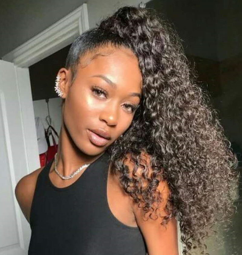 

Drawstring Ponytails Hair Accessories Extensions Short high Sports Kinky Curled Ribbon Afro Kinky Ponytail Drawstring Human Hair Ponytail