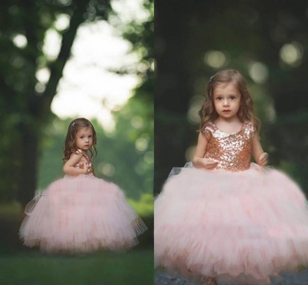 

Rose Gold Sequins Blush Tulle Ball Gown Flower Girls Dresses Cap Sleeve Puffy Skirt Little Girl Pageant Dress, Burgundy