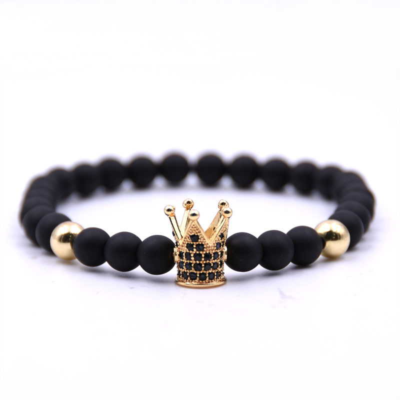 

2018 New Trendy Pave CZ King Crown Charm Bracelets Elasticity Adjust Size Men Natural Bianshi Stone Beads For Women Men Jewelry