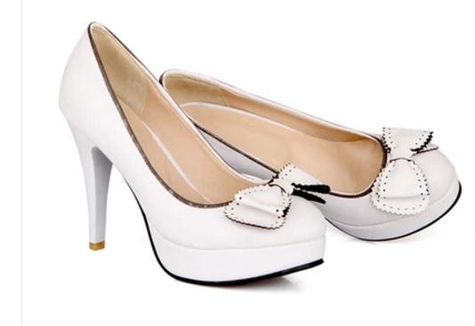

Free send Hot 2018 bowknot high heel shoes 30-33 small code 40-48 big code women Single shoes, White