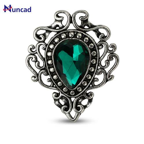 

New Vintage Style Jewelry Water Drop Flower Shape Brooches Red Green Blue Stone Lapel Pin Brooch for Women