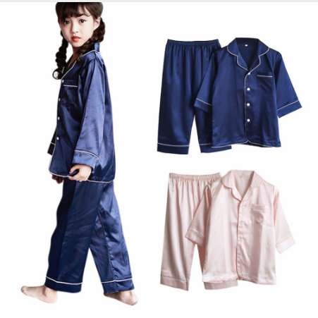 Pyjama en soie pour filles et garçons, vêtements de nuit doux, sous-vêtements pour la maison, pour enfants, nouvelle collection été automne 2 piè