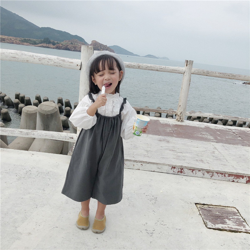 Toddler Gril Autumn Wide Leg Pants and Blouse Korean Baby Overalls Sold Cute Suspender Pants Autumn Overalls For Kid-image-420814247
