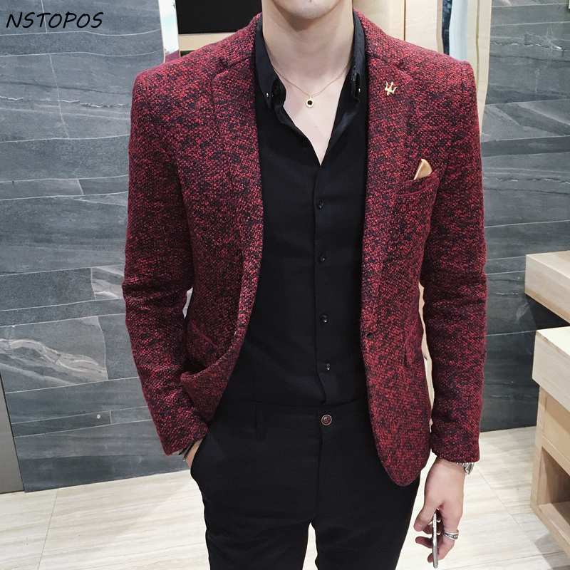 

Casual Blazer Mens Clothing 2017 New Autumn Winter British Vintage Prom Blazers Men Hombre 3XL Wine Red Grey Brown Jacket Men, White;black