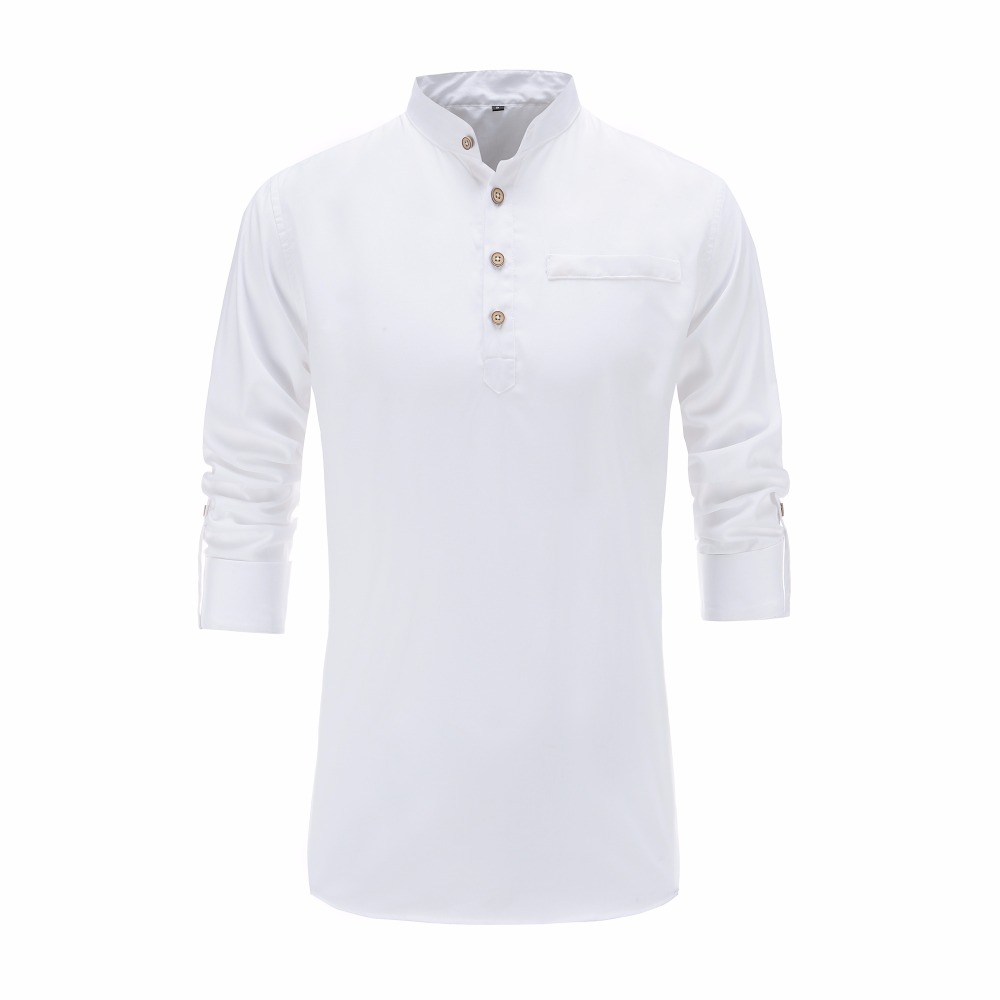 

2018 Summer Men Cotton Shirt Long Sleeve Mandarin Collar Slim Fit Shirt Mens Breathable Chinese Style Dress Shirts Men Clothes, Jt047s001