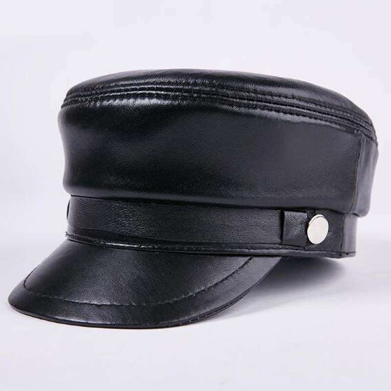 Nouveau femme homme 100/% Cuir véritable police chapeau//Newsboy Caps//Navy Hat