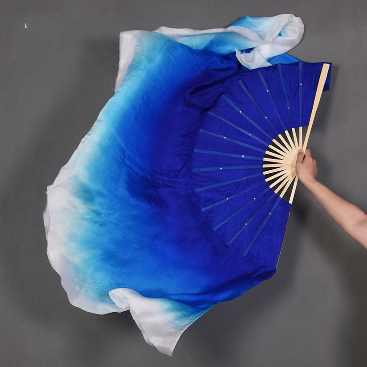 

Royal Blue White Gradient Belly Dance Silk Veils 1 Pair Short Bamboo Folding Fan Yangge Dance 51cm-86cm Length, 51cm( 31 20cm)