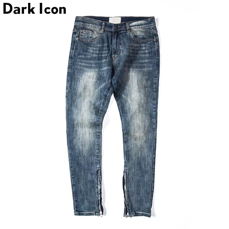 

Solid Light Washing Inside Seam Zipper High Street Jeans Men 2018 Regular Style Patchwork Men's Jeans Man Pants Blue