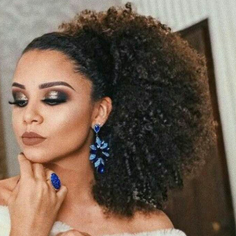 

human hair drawstring ponytail For black women kinky curly pony tail hair piece,clip on real hair Drawstring ponytail hairpiece 160g