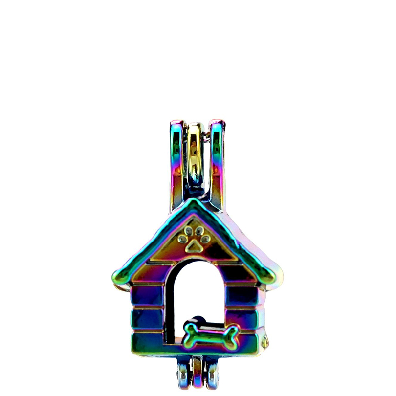 

10pcs/lot Rainbow Color Dog House Bone Beads Cage Locket Pendant Diffuser Aromatherapy Perfume Essential Oils Diffuser, Silver