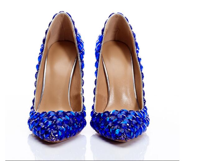 2019 New Style Blue Diamonds Fashion Wedding Shoes High Heels Party Prom Bride Crystal Bow Shoes