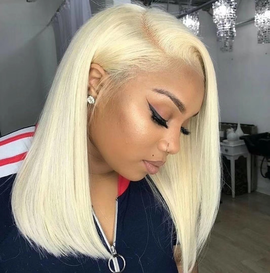 

13x4 Bob Frontal Wigs 1B 613 Ombre Blonde Straight Brazilian Lace Front Human Hair Wig Pre Plucked Short Wigs For Black Women, Blonde 613#