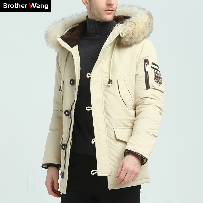 Brother Wang Brand 2018 Winter New Men's Down Jacket Fashion Casual Hooded Thick Warm Long Coat Fur Collar Jacket Y181101