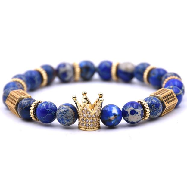 

Crown natural stone copper fittings king's stone bracelet volcanic stone elastic line men and women bracelet 20g