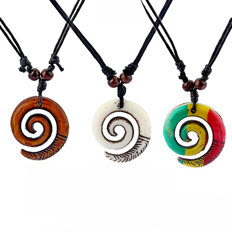 

12 pcs Resin Tribal White/Brown/Rasta Keltic Spiral Swirl Charms Pendants Necklace Adjustable