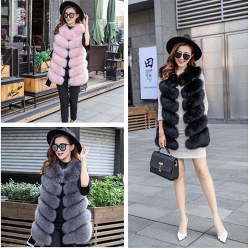 Fur Vest Coat Luxury Faux Fox Warm Women Coat Vests Winter Fashion Furs Women's Coats Jacket Size S-4XL