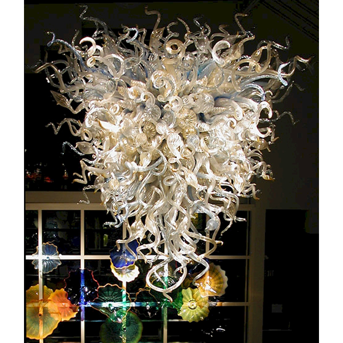 Pure White Clear Art Glass Ceiling Light Hand Blown Chain Hanging Lamp for Museum Church Decor-image-412029071