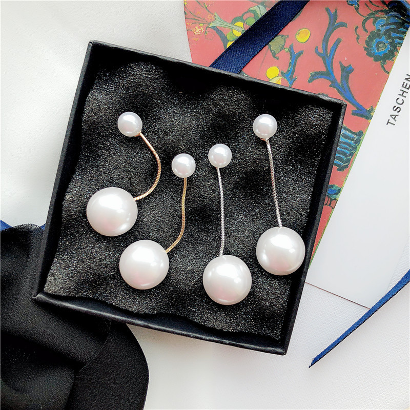 

Double Pearl Drop Dangle Earrings 925 Sterling Silver Long Earrings For Women Snake Chain Link Earring Fashion Jewelry des boucles d'oreilles