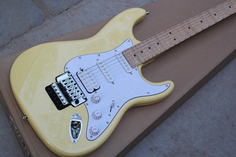 

2015 Chinese Factory Custom 100% New ST cream color scalloped fingerboard big headstock Floyd rose tremolo electric guitar 930asd