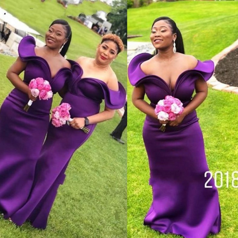 Regent Purple Bridesmaid Dresses For Wedding 2019 Spring Summer Off Shoulder Satin Plus Size Maid Of Honor Gowns African Bridesmaid Dress